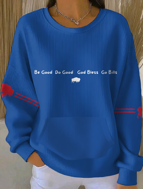 Women's Buffalo Football Printed Crew Neck Pocket Sweatshirt