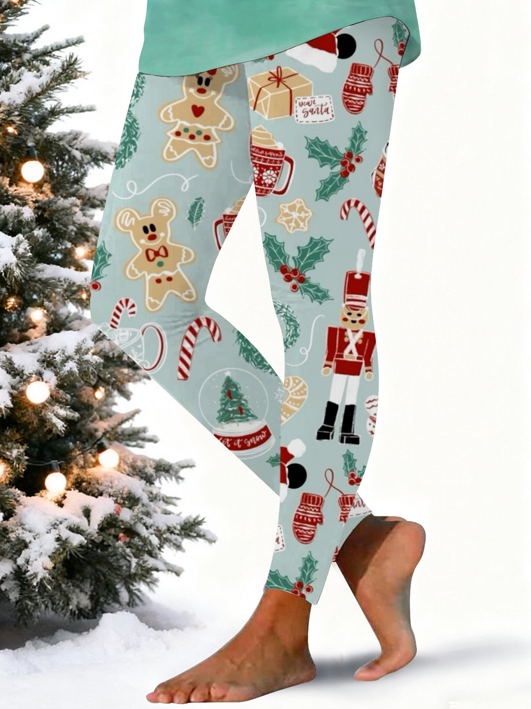 Retro Fun Winter Christmas Print Leggings