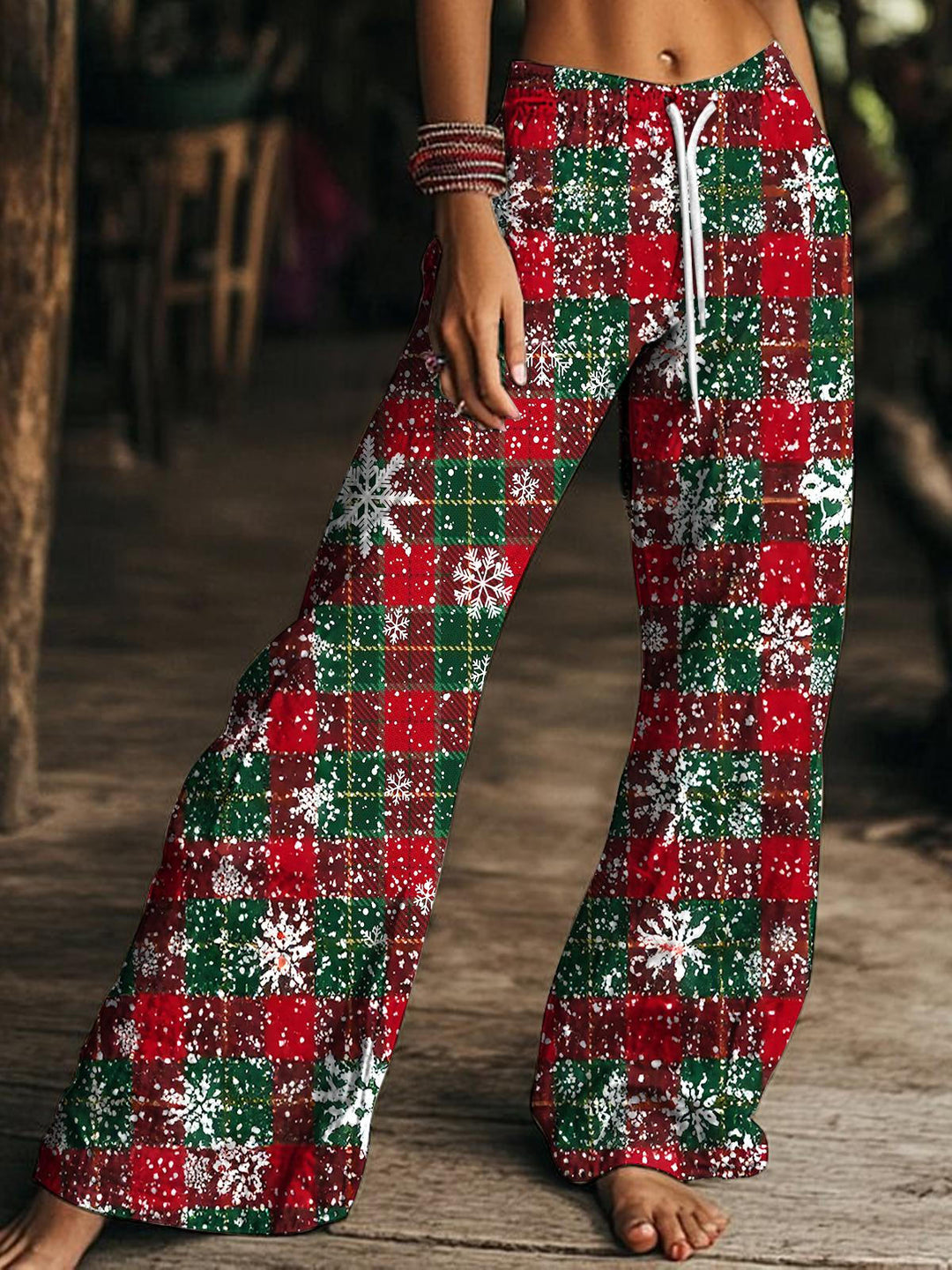 Women's Christmas Drawstring Wide-Leg Pants