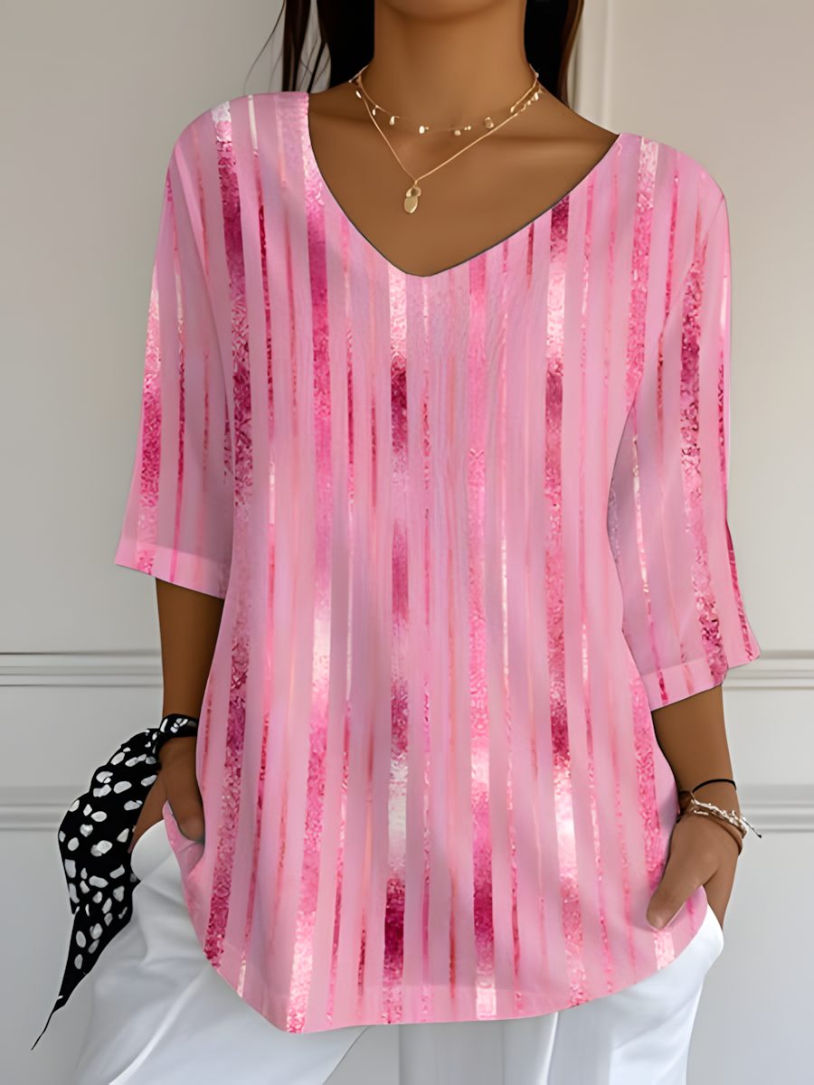 Pink Gradient Ribbon Breast Cancer Awareness Ladies Loose Short Sleeve T-shirt