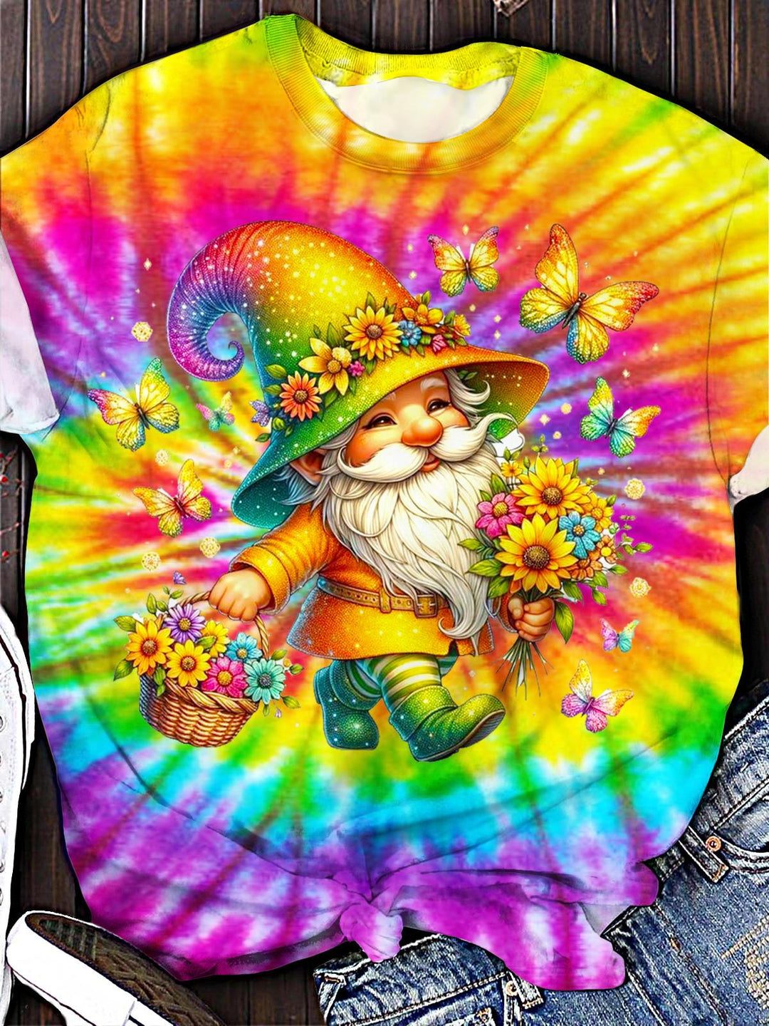 Cute Butterfly Gnome Crew Neck T-shirt