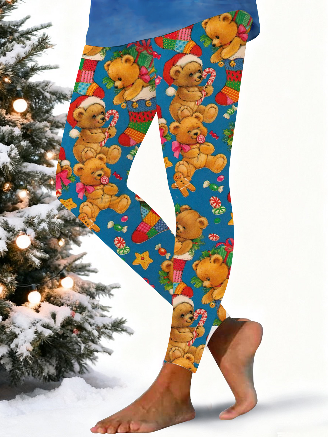 Retro Christmas Bear Print Leggings