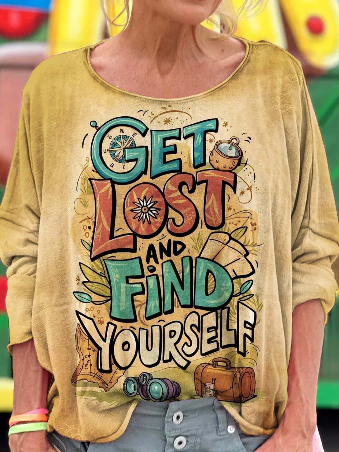 Get Lost And Find Yourself Dropped Shoulders Long Sleeves T-shirt