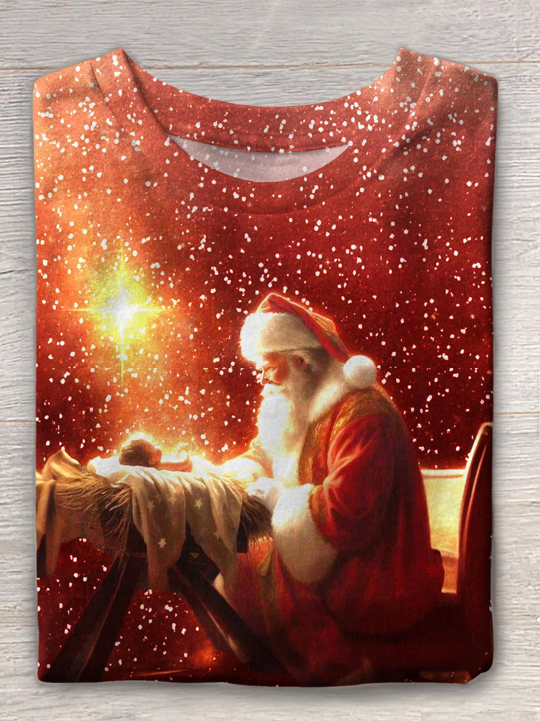 Christmas Santa Claus Jesus Crew Neck T-shirt