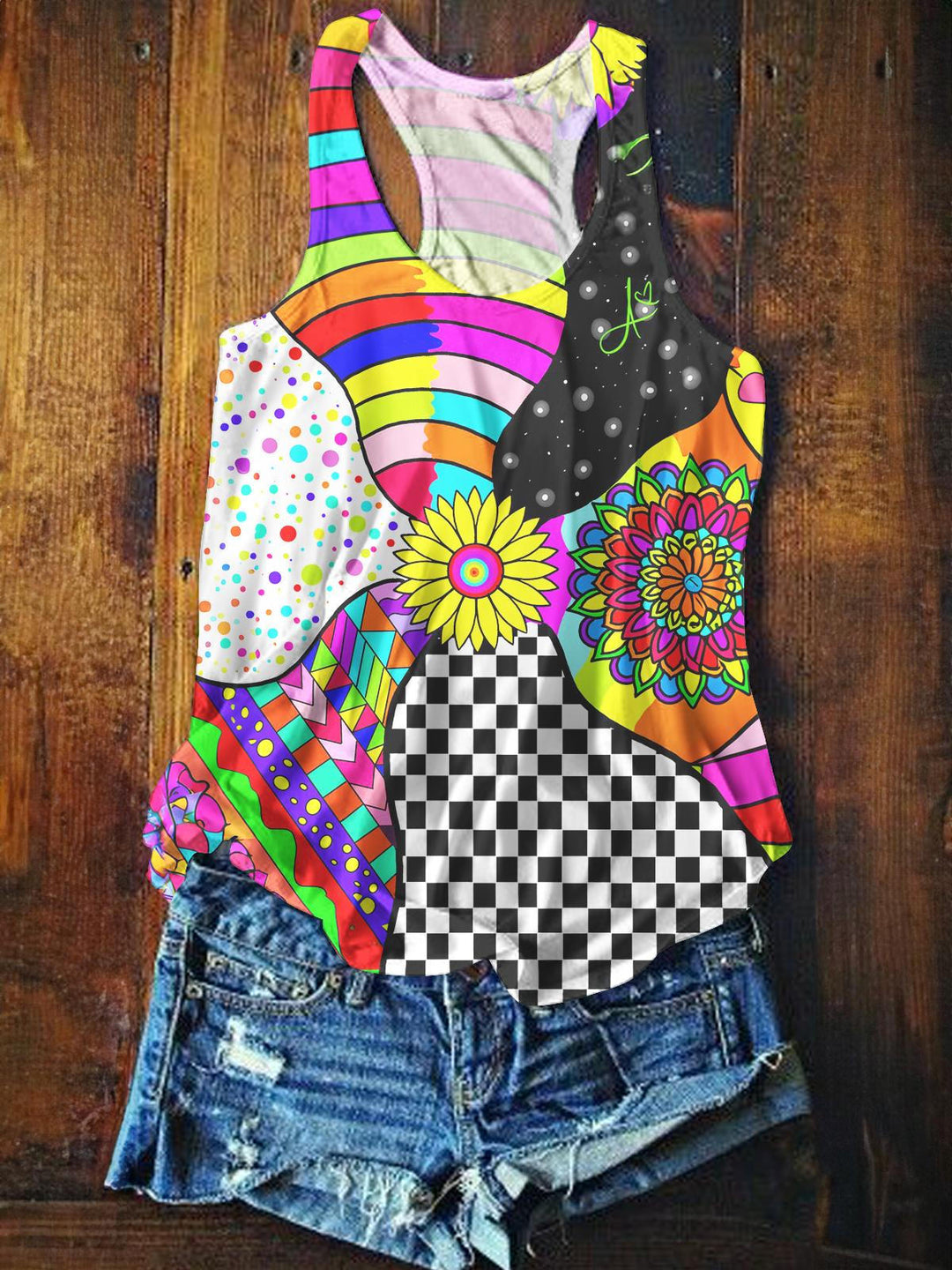 Retro Stitching Hippie Printed Casual Tank Top