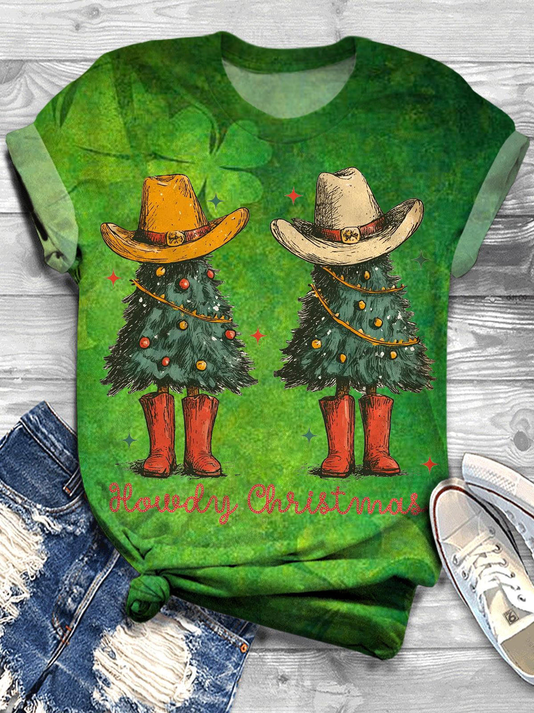 Howdy Christmas Tree Crew Neck T-shirt