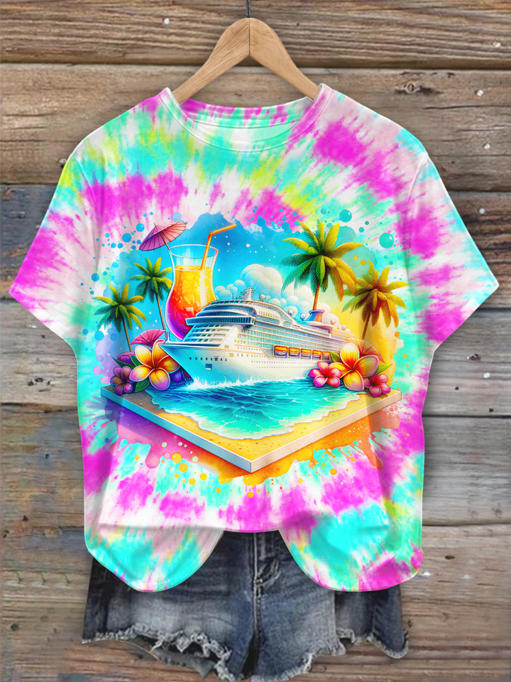 Tie-dye Cruise Watercolor Art Crew Neck T-shirt