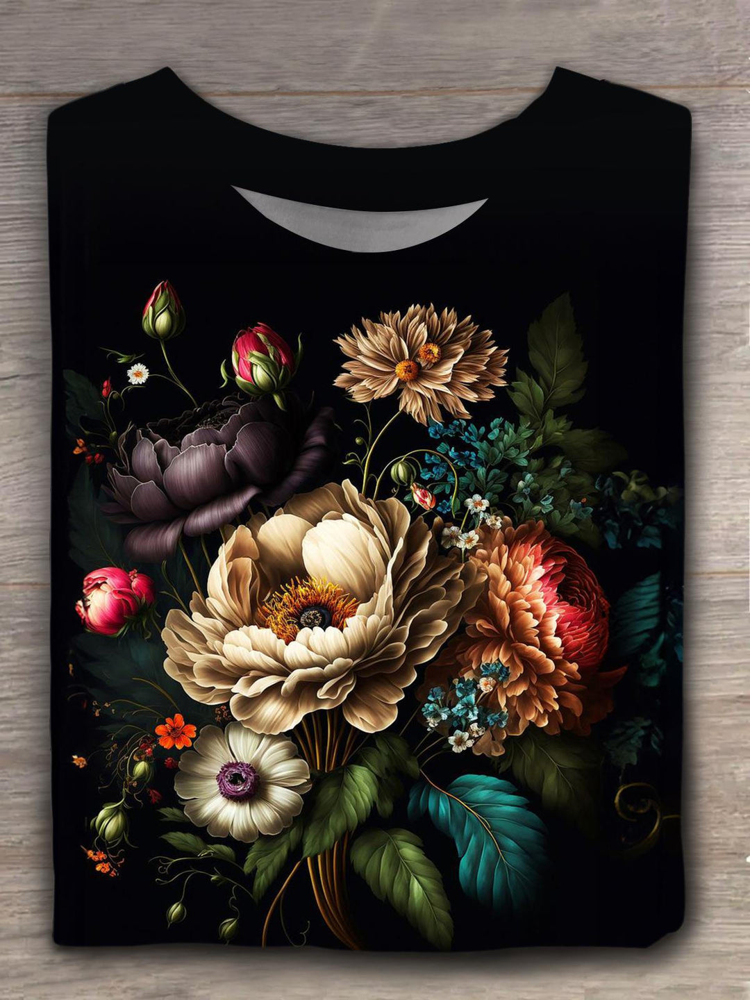 Vintage Flowers Print Crew Neck T-shirt