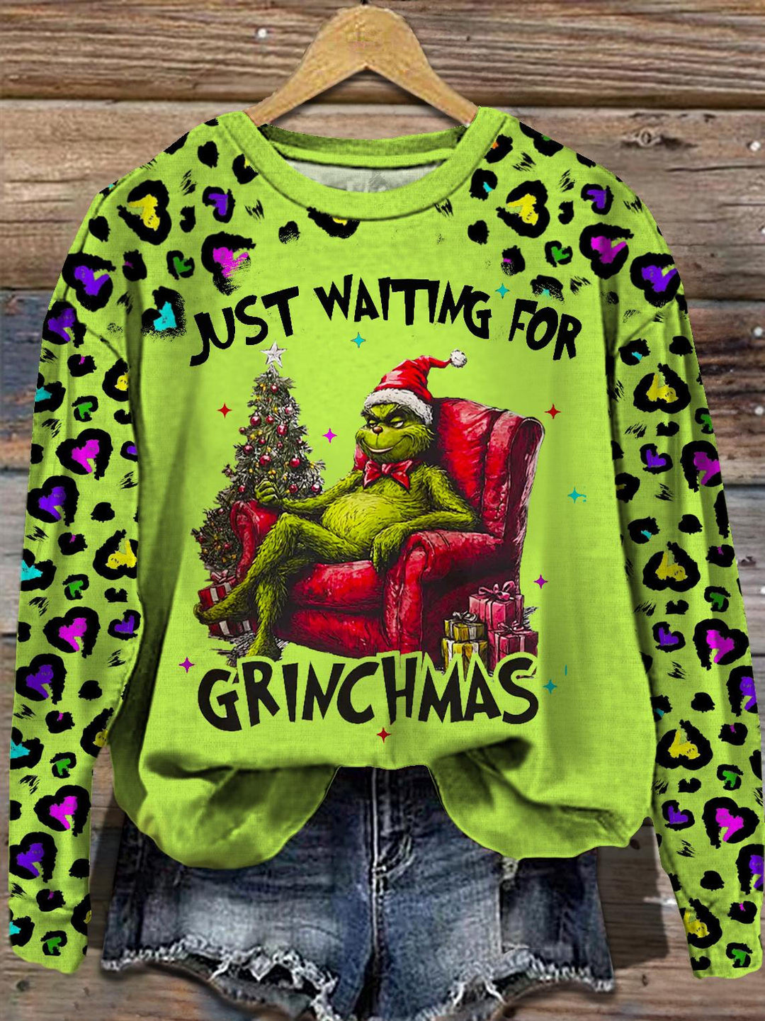 Women's Just Waiting For Christmas Round Neck Long Sleeve Top