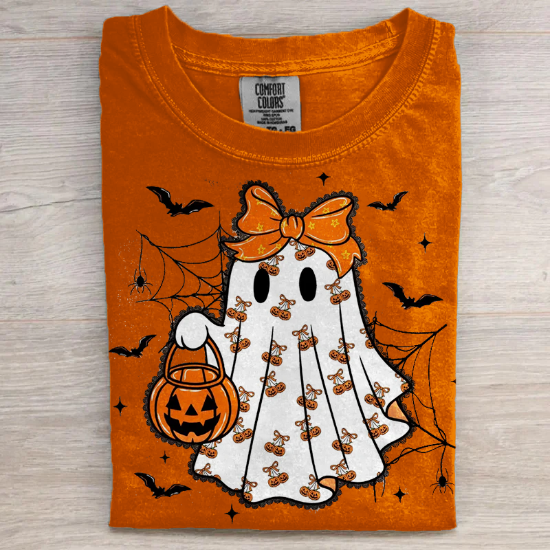Vintage Halloween Lace Chost Crew Neck T-shirt