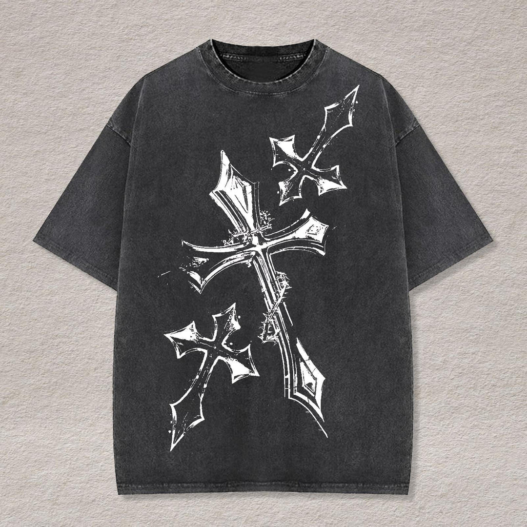 Halloween Gothic Print Washed Cotton Short Sleeves