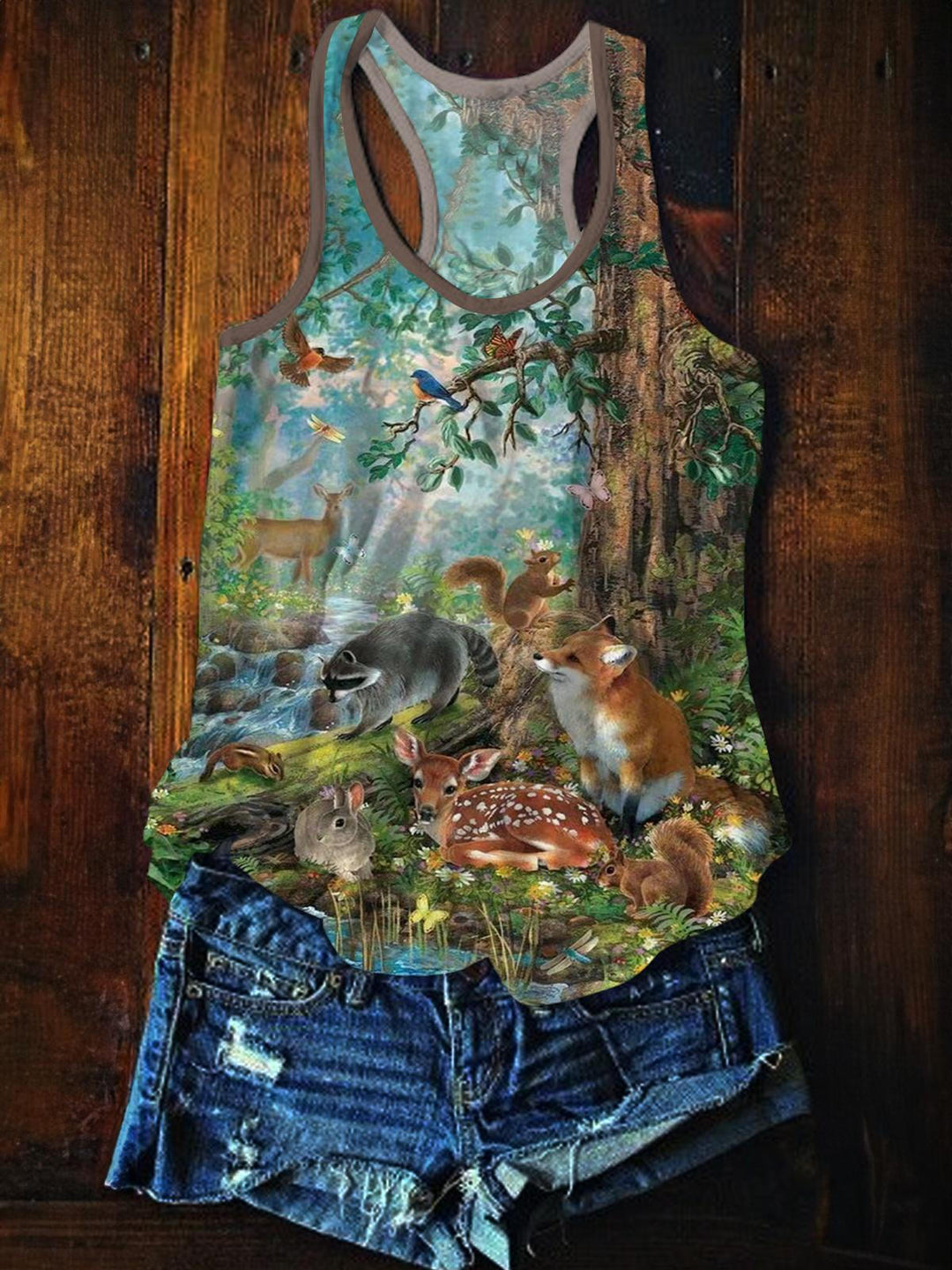 Forest Animals Printed Casual Tank Top