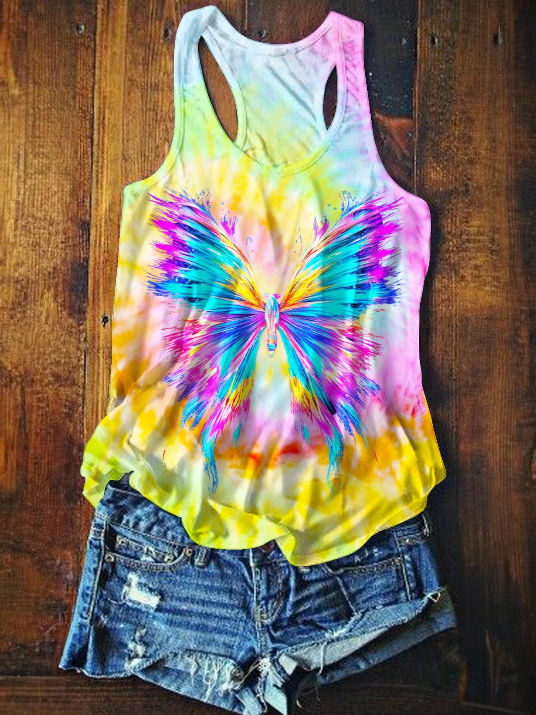 Colorful Butterfly Printed Casual Tank Top