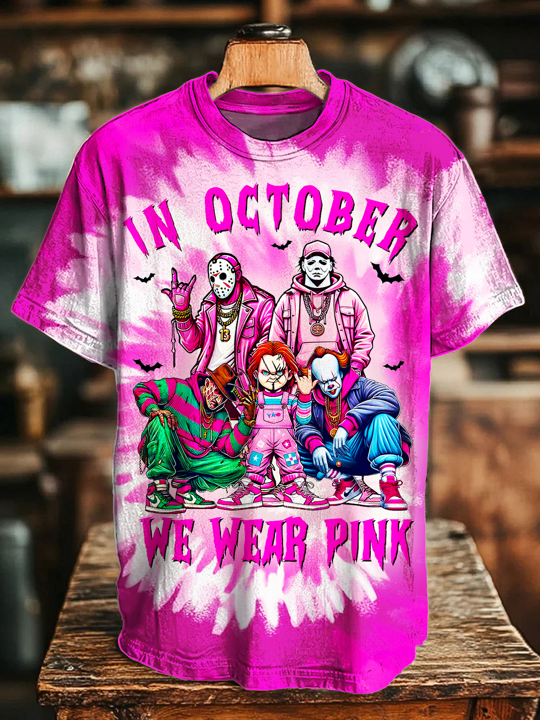 In October We Wear Pink Horror Moive Crew Neck T-shirt
