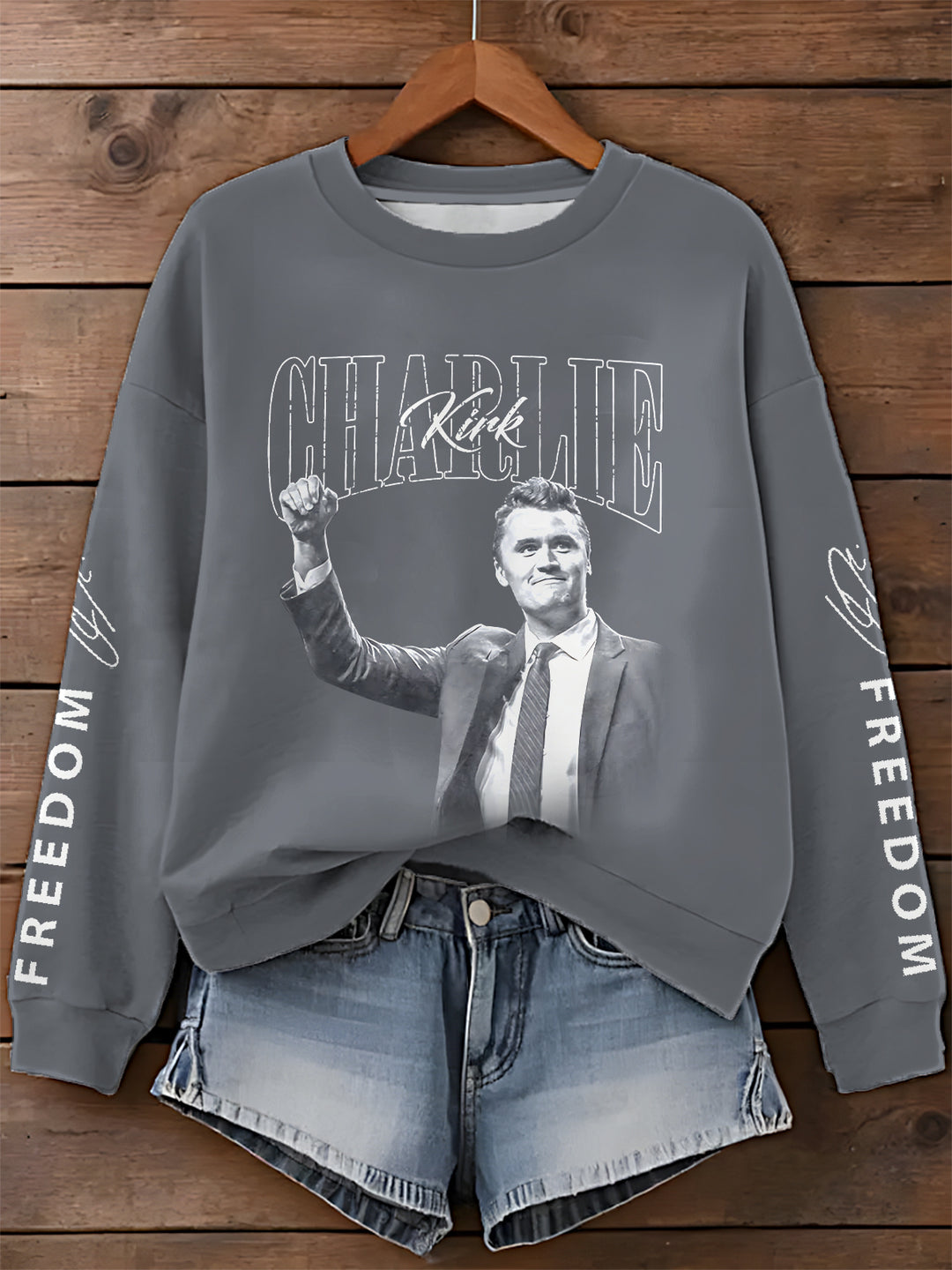 In Memory of Charlie Kirk Printed Long Sleeve Casual Top