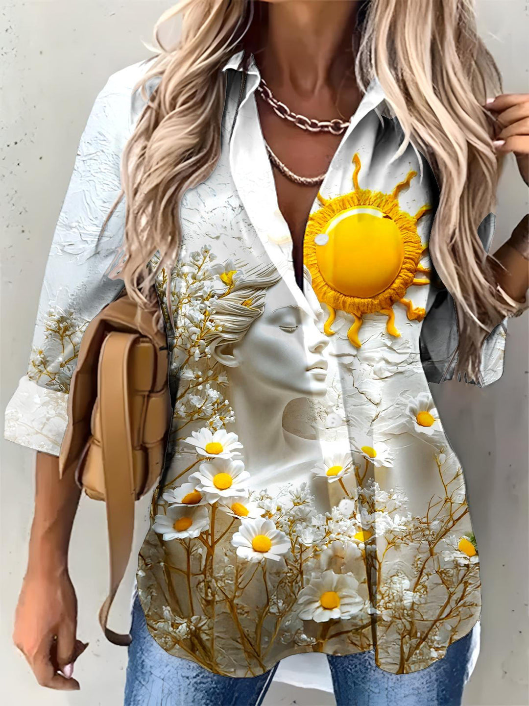 Relief Art Flowers Women's Printed Casual Shirt