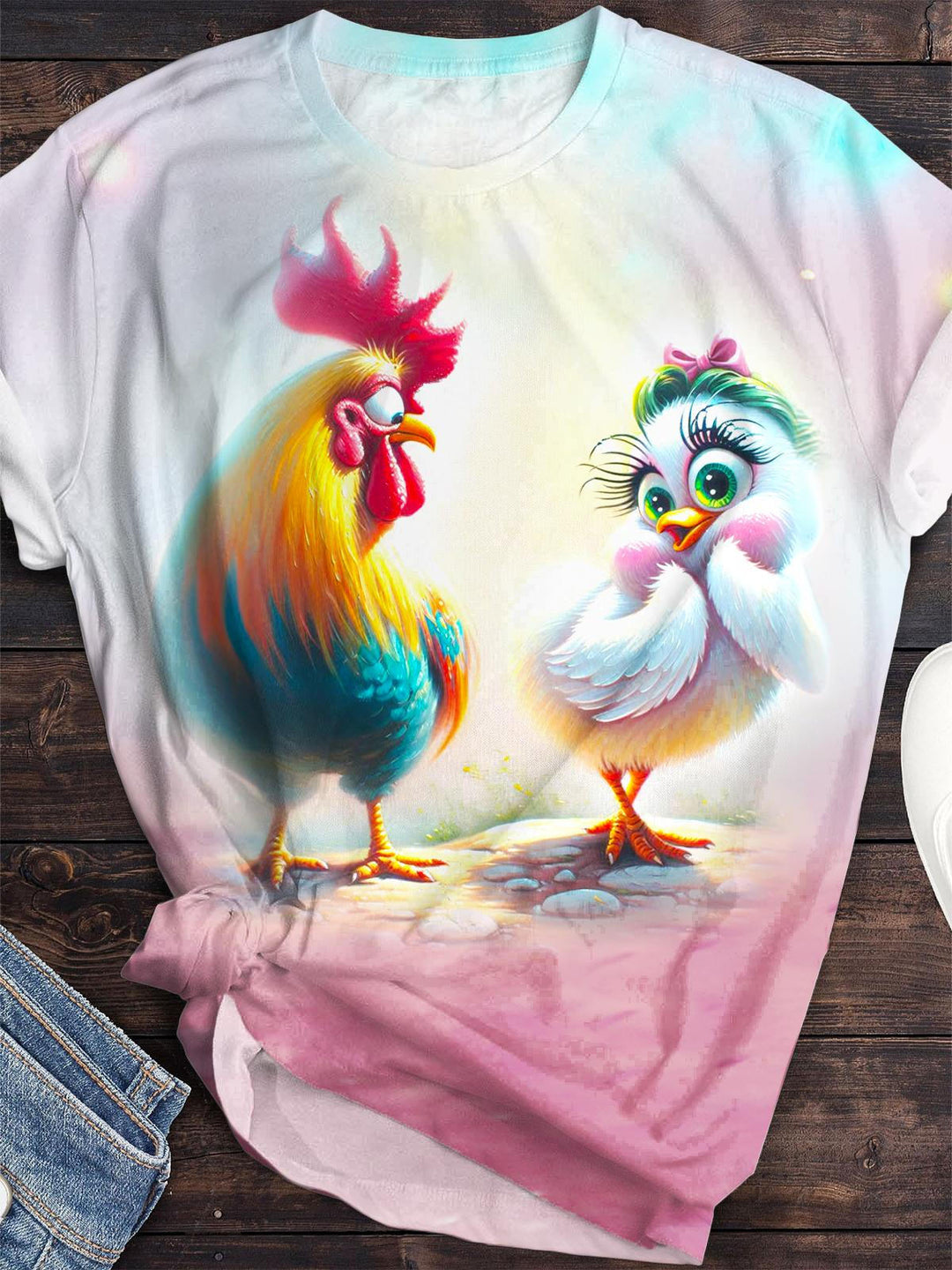 Funny Cute Chicken Crew Neck T-shirt