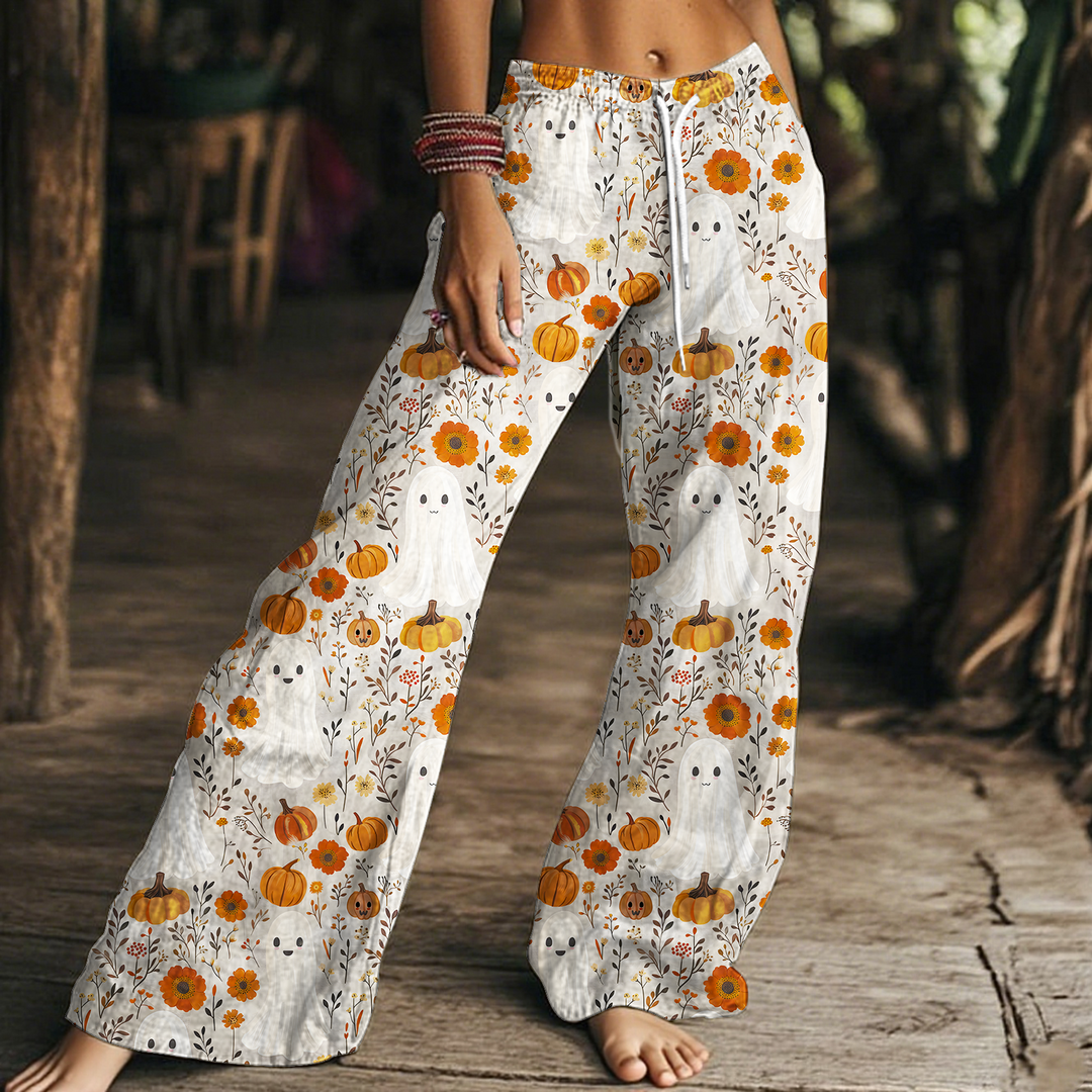 Women's Cute Ghosts And Pumpkins Drawstring Wide-Leg Pants