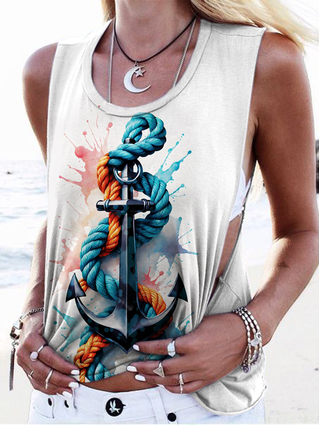Women's Anchor Print Casual Tank Top