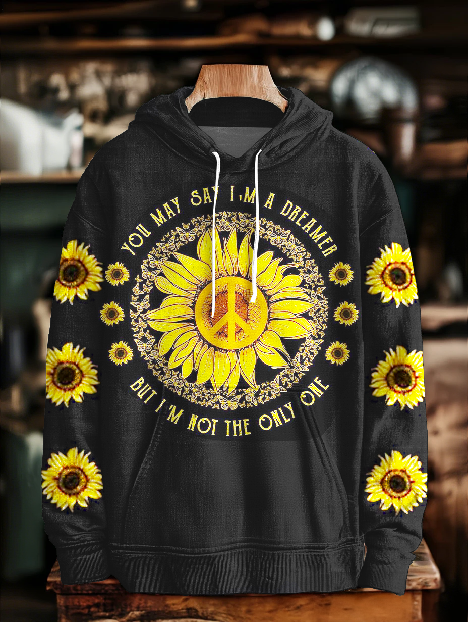 Whispers of Wisdom Peace Sunflower Unisex Long Sleeve Hooded Pocket Sweatshirt