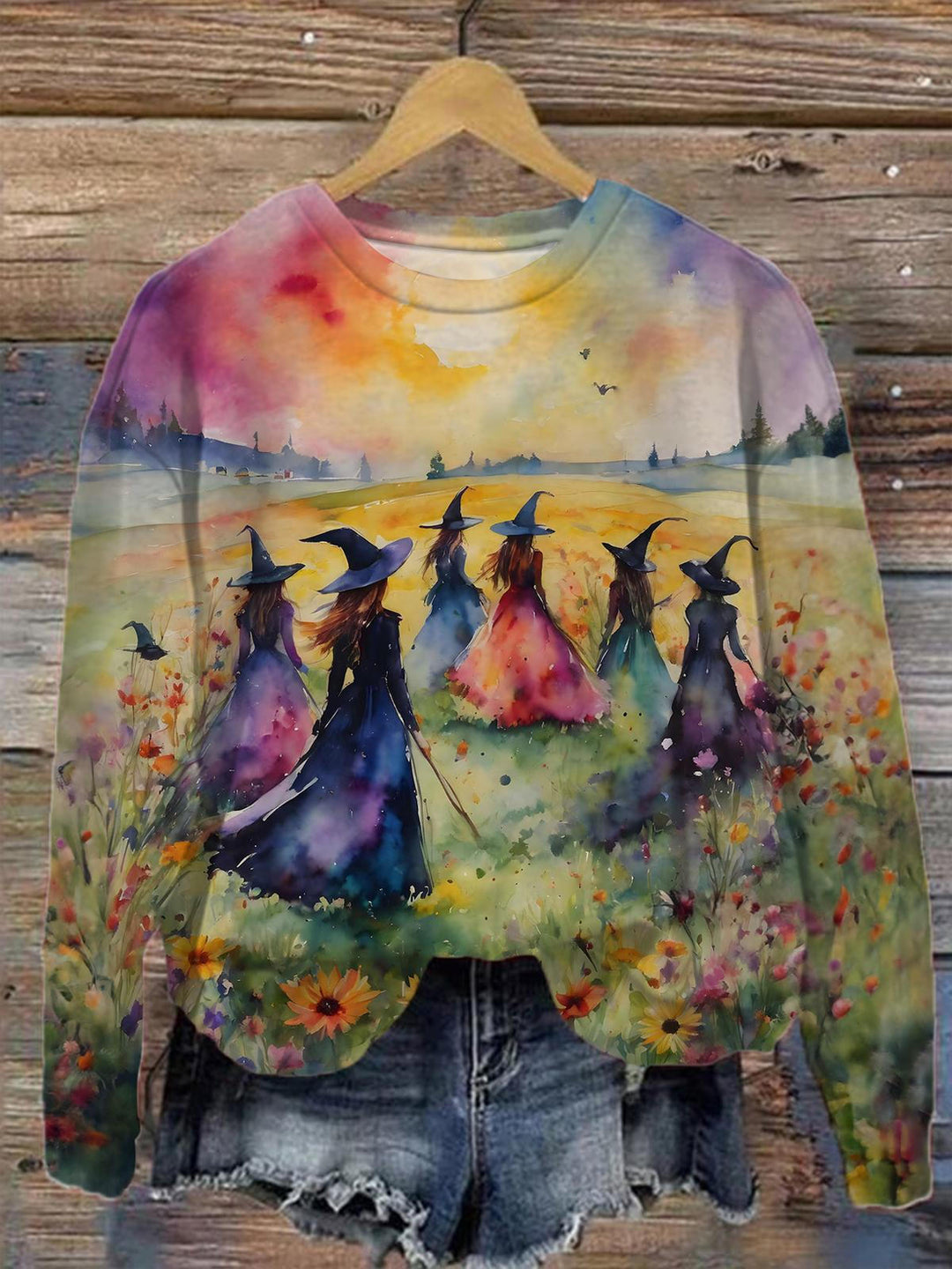 Witchs Watercolour Printed Long Sleeve Sweatshirt