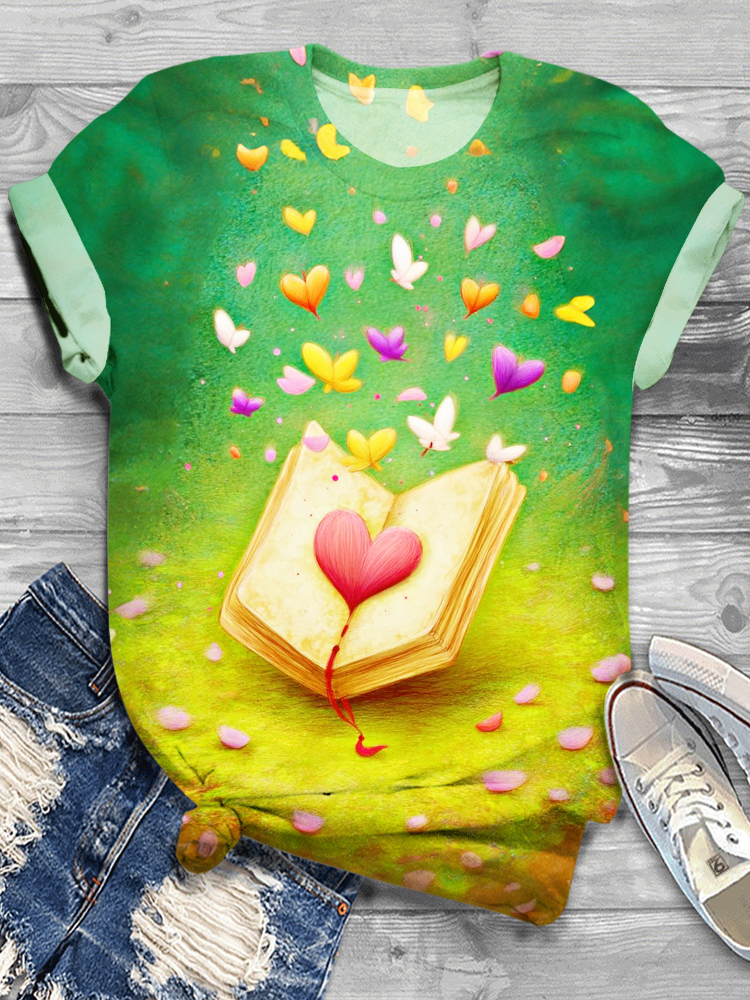 Colorful Hippie Love Book Crew Neck T-shirt