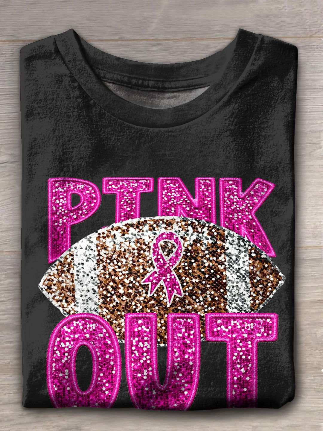 Women's Breast Cancer Football Pink Crew Neck T-shirt