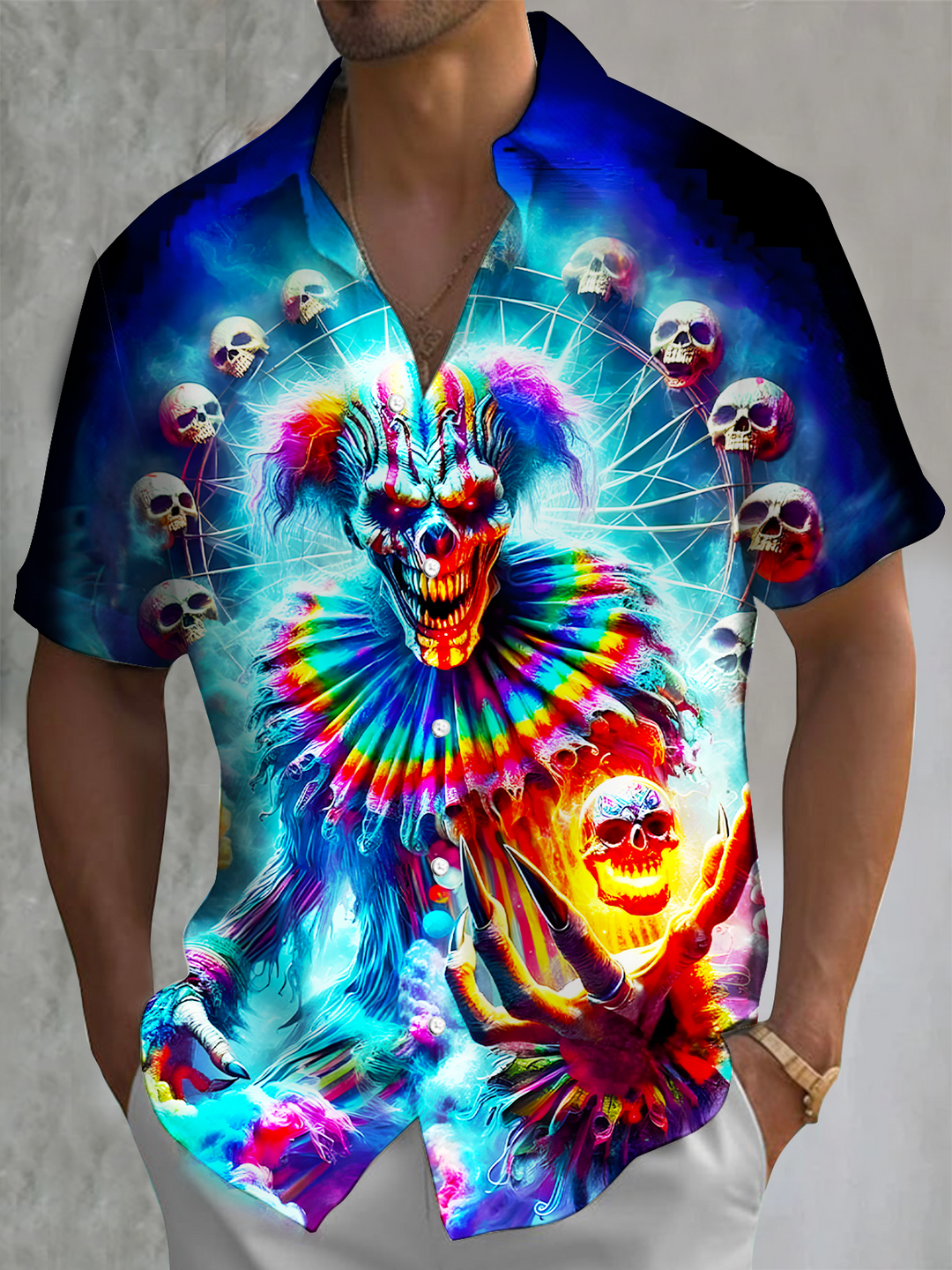 Men's Horror Movie Skull Clown Art Short Sleeve Shirts