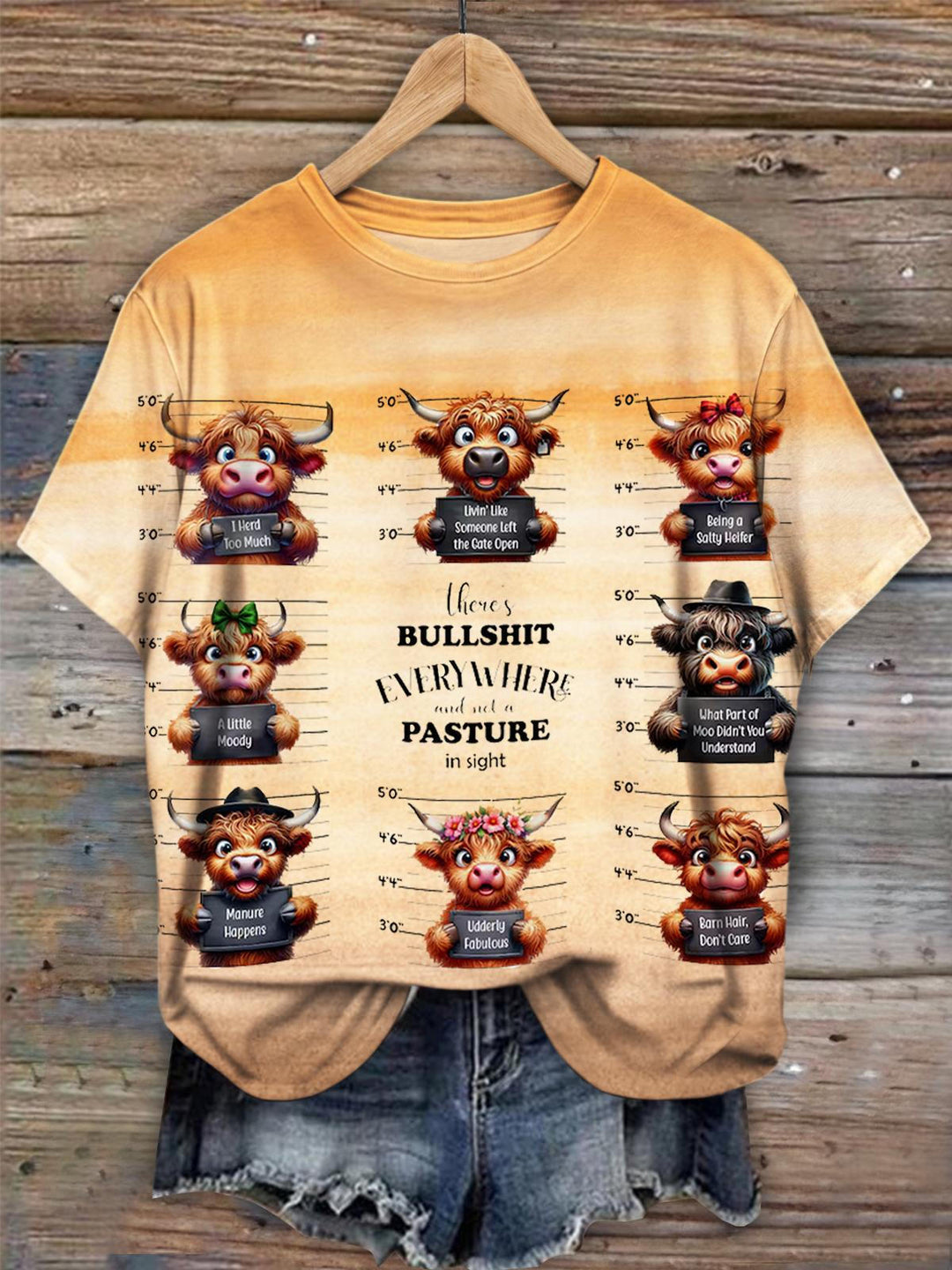 Funny Cow Print Crew Neck T-shirt