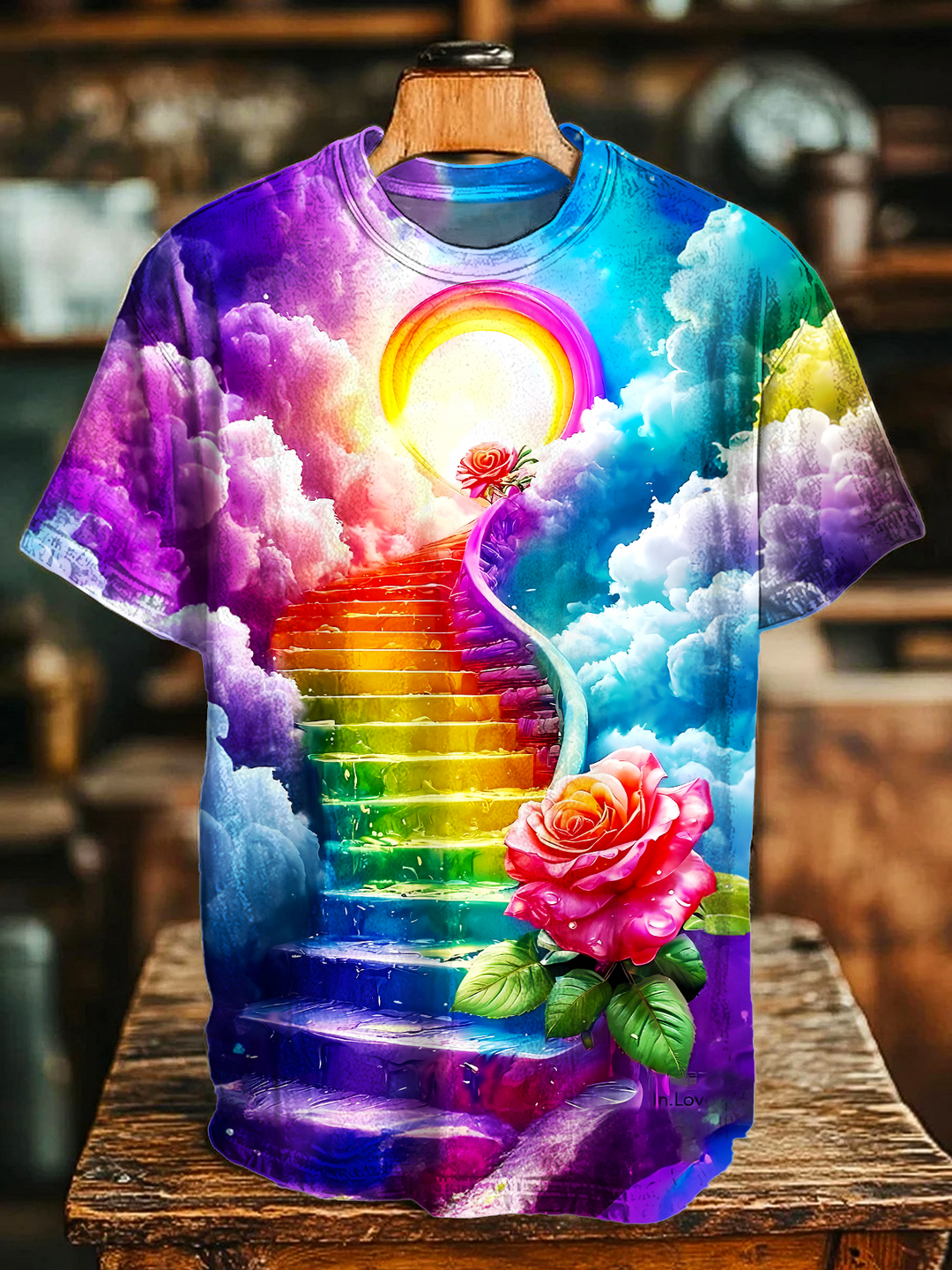 Rose Rainbow Stairs Crew Neck T-shirt