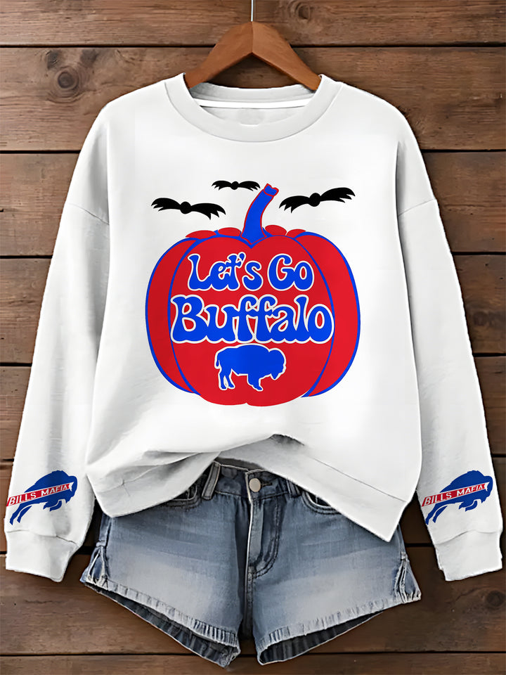 Halloween Football Buffalo Printed Long Sleeve Casual Top