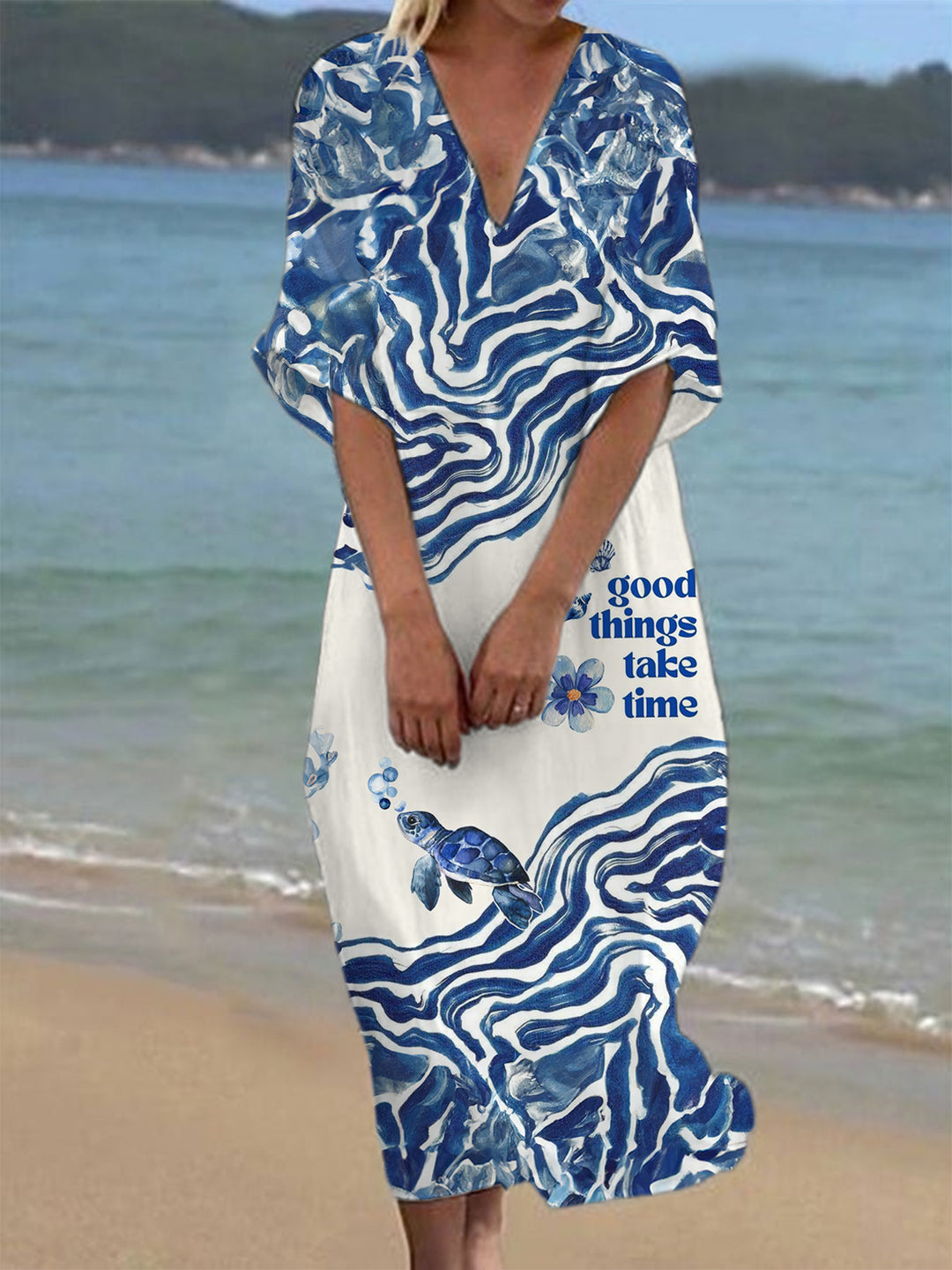 Artistic Turtle Print Women's Casual Printed Dress