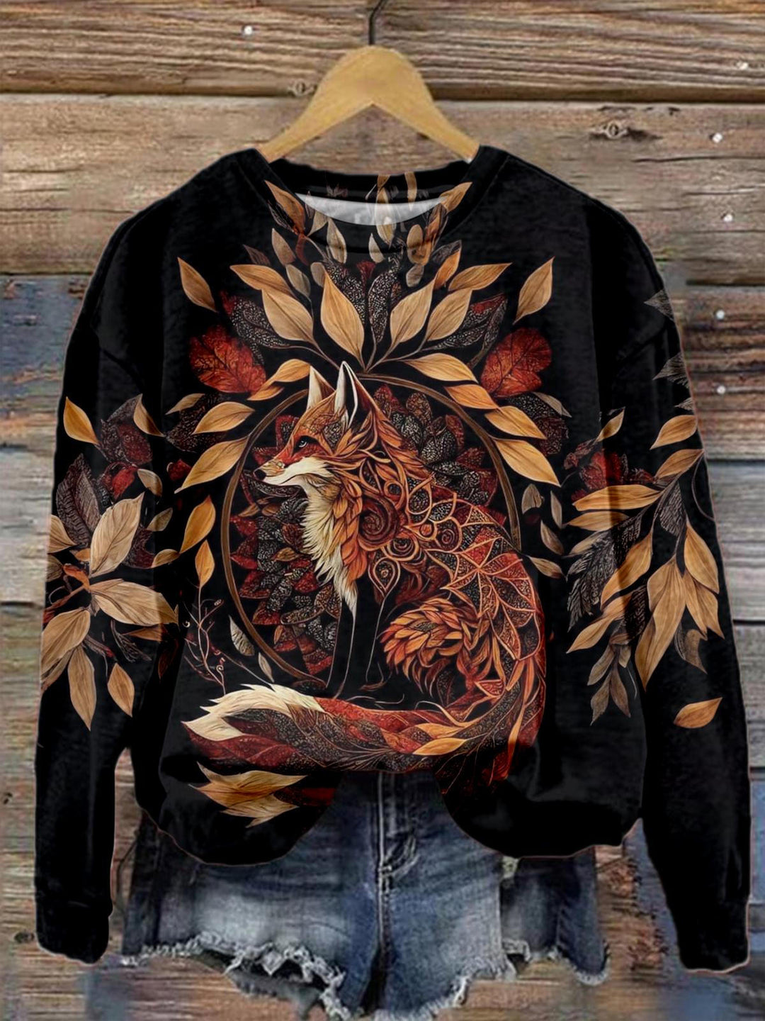 The Golden Autumn Fox Print Long Sleeve Top