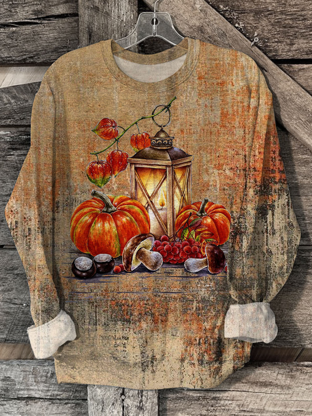 Autumn Pumpkin Vintage Distressed Long Sleeve Top