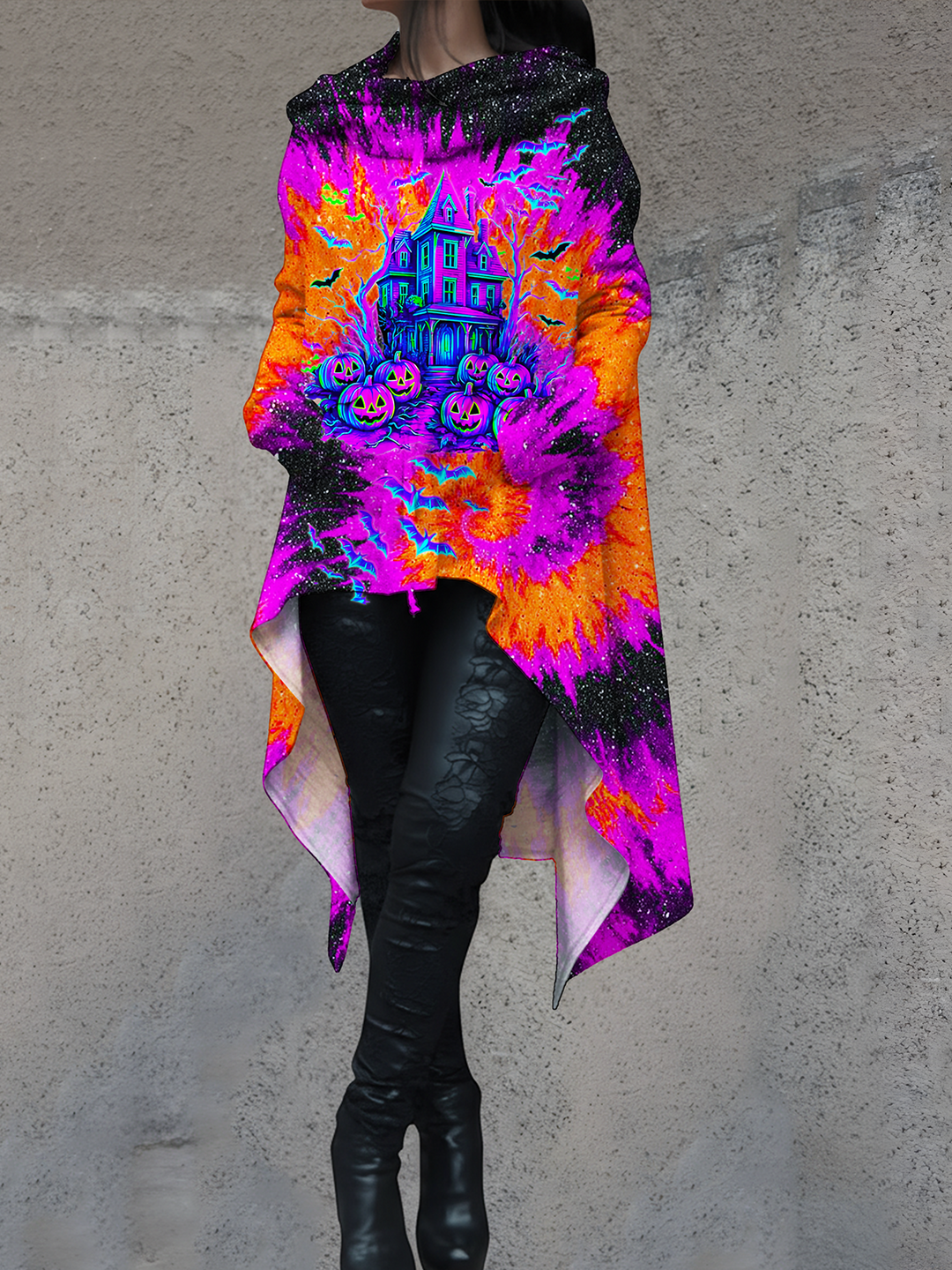 Tie-Dye Retro Halloween Hoodies Long Sleeve Pullover Top