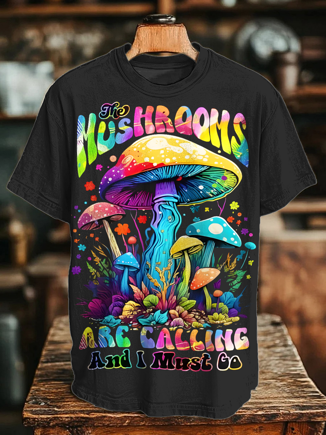 Psychedelic World Hippie Mushroom Art Crew Neck T-shirt
