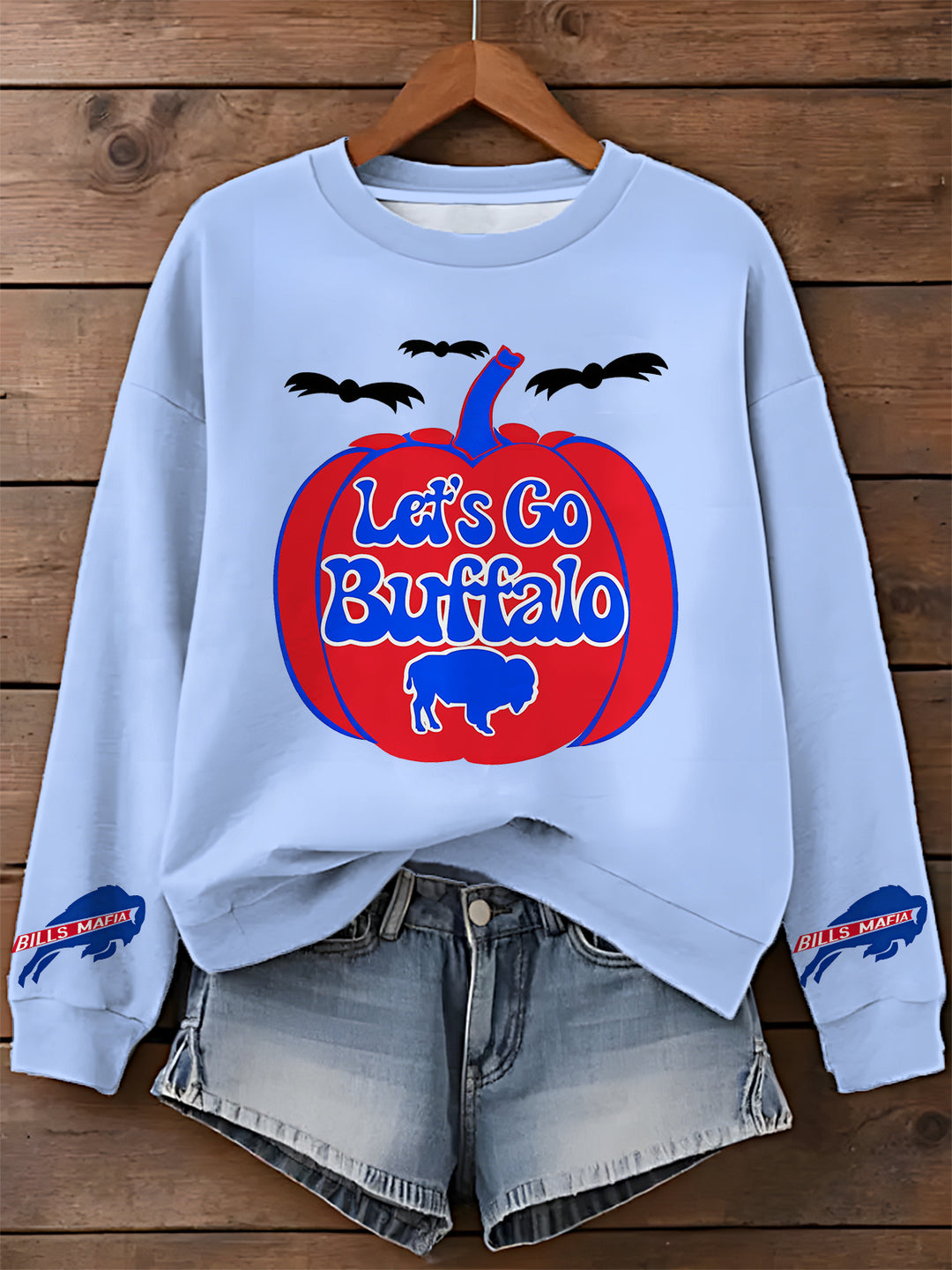 Halloween Football Buffalo Printed Long Sleeve Casual Top
