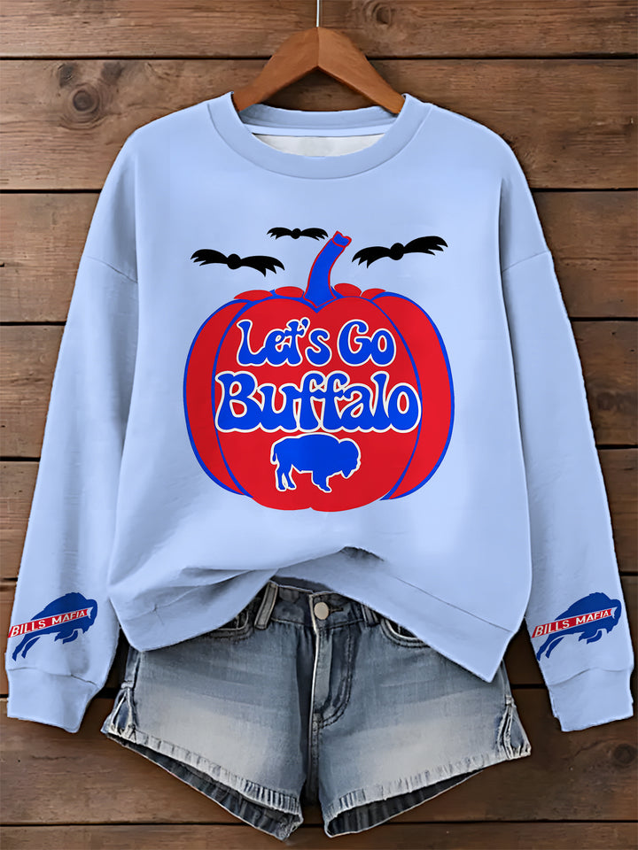 Halloween Football Buffalo Printed Long Sleeve Casual Top