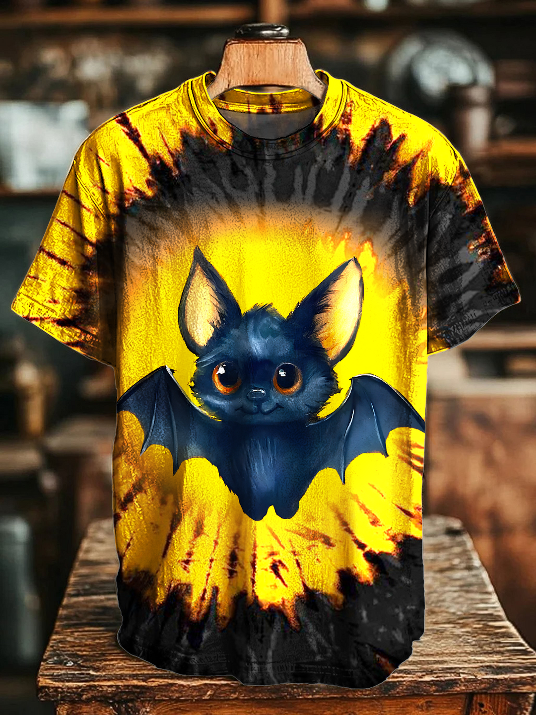 Retro Tie-dye Bat Crew Neck T-shirt