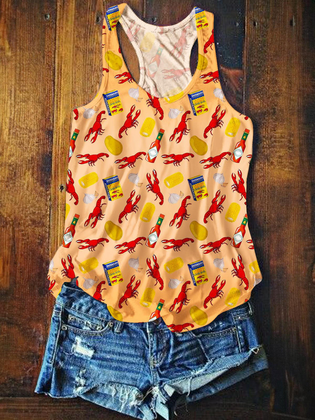 Retro Crayfish Printed Casual Tank Top