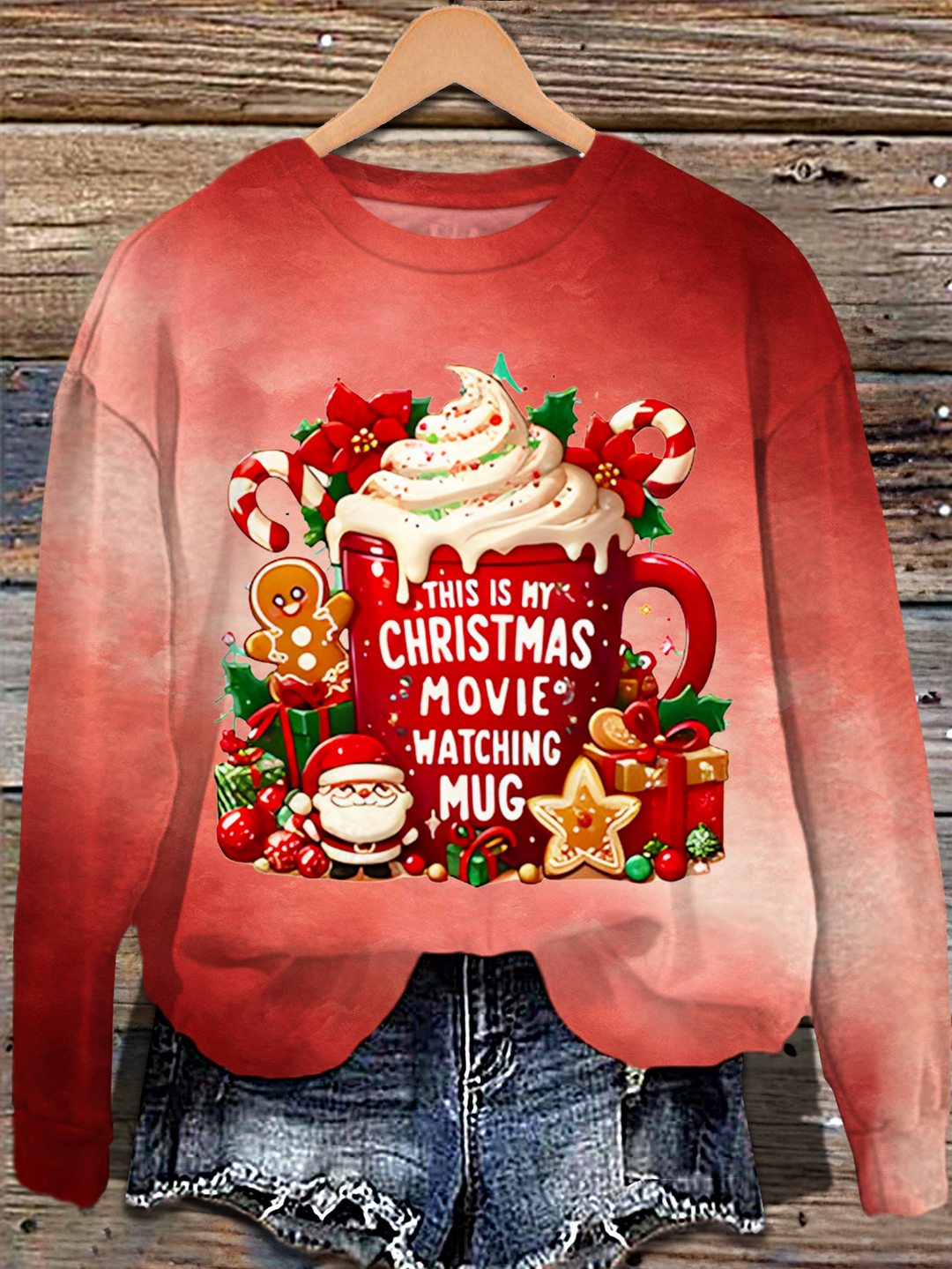 This is My Christmas Movie Watching Printed Long Sleeve Casual Top
