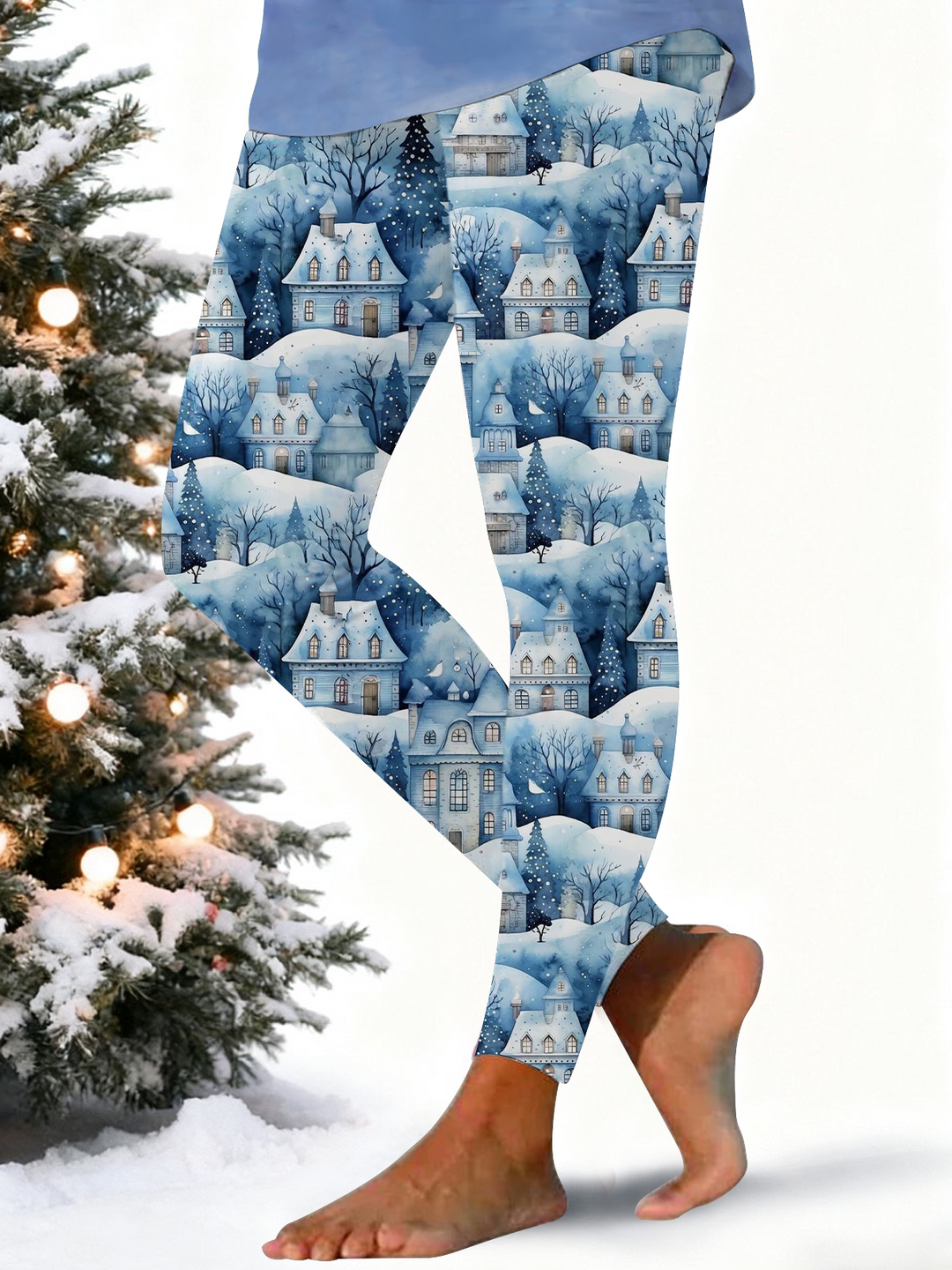 Winter Snow Forest Cabin Print Leggings