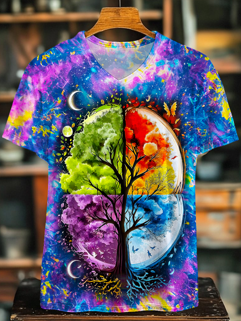 Colorful Hippie Seasons V-neck T-Shirt