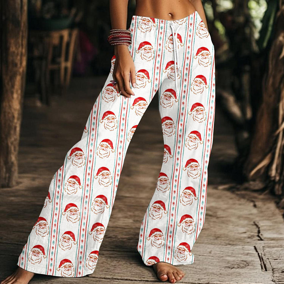 Elegant Christmas Women's Drawstring Wide-Leg Pants