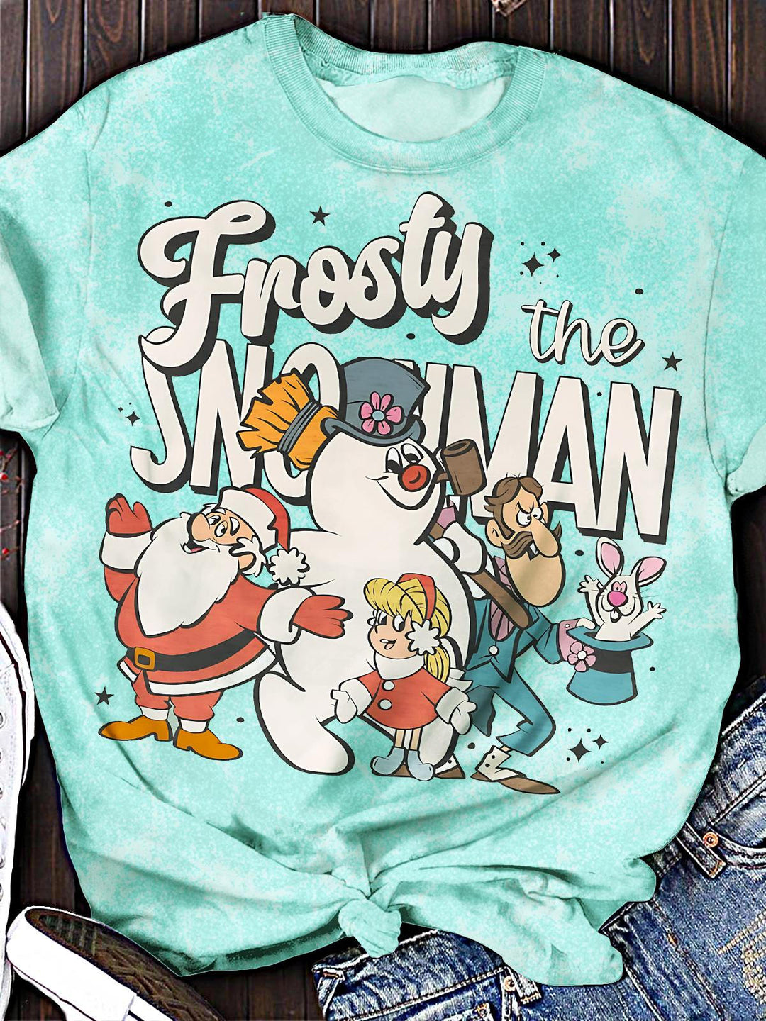 Christmas Snowman Printed Crew Neck T-shirt