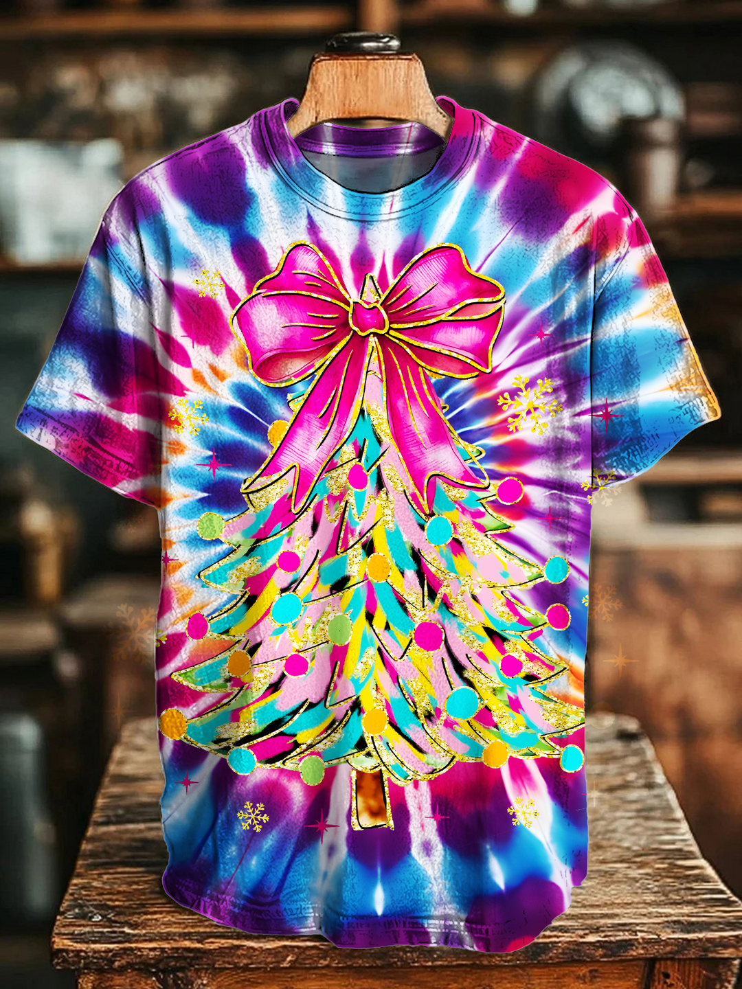 Colorful Glitter Christmas CoquetteCrew Neck T-shirt