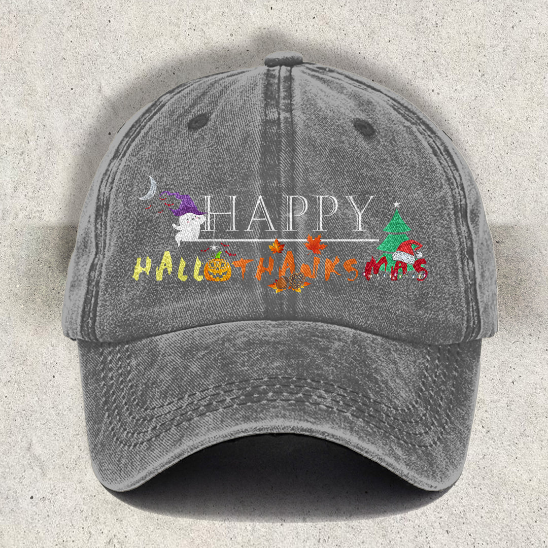 Hallothanksmas Fun Retro Printed Baseball Cap