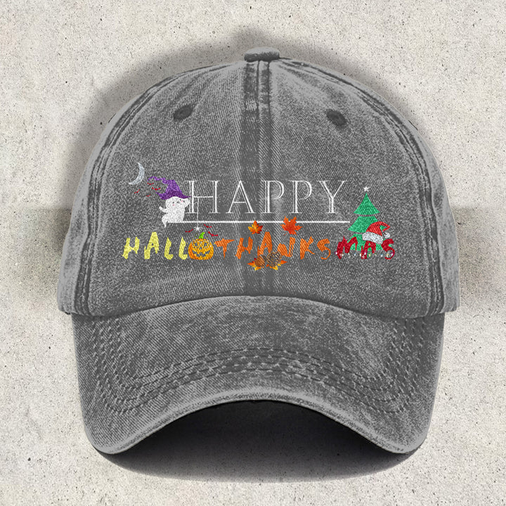 Hallothanksmas Fun Retro Printed Baseball Cap