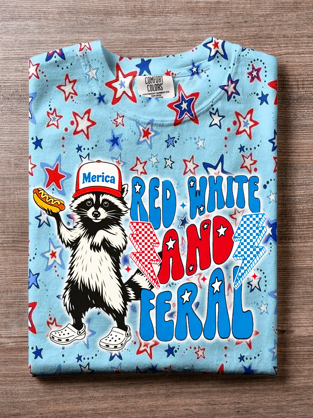 Red White And Feral Funny USA Crew Neck T-shirt