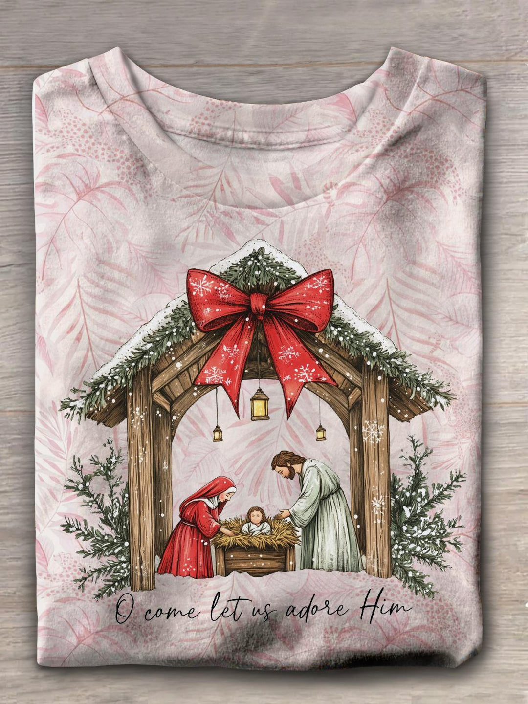 Nativity Scene Of Colorful Winter Christmas Crew Neck T-shirt